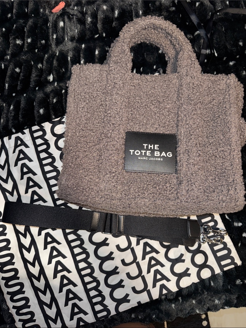Marc Jacobs Grey Purple Sherpa Tote Bag